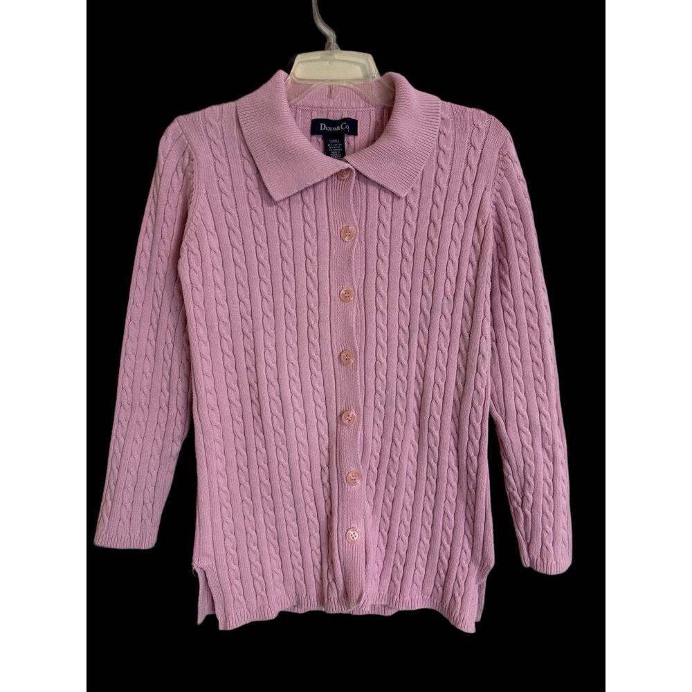 Denim & Co. Women's Top Pink Sweater Button Up Size Small